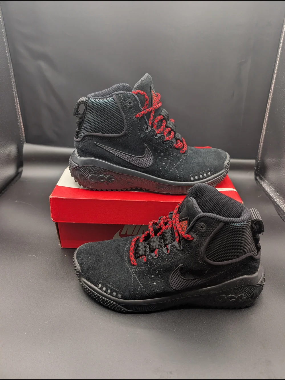 Boy's Nike Black Suede High-Top Sneakers with Red Accents